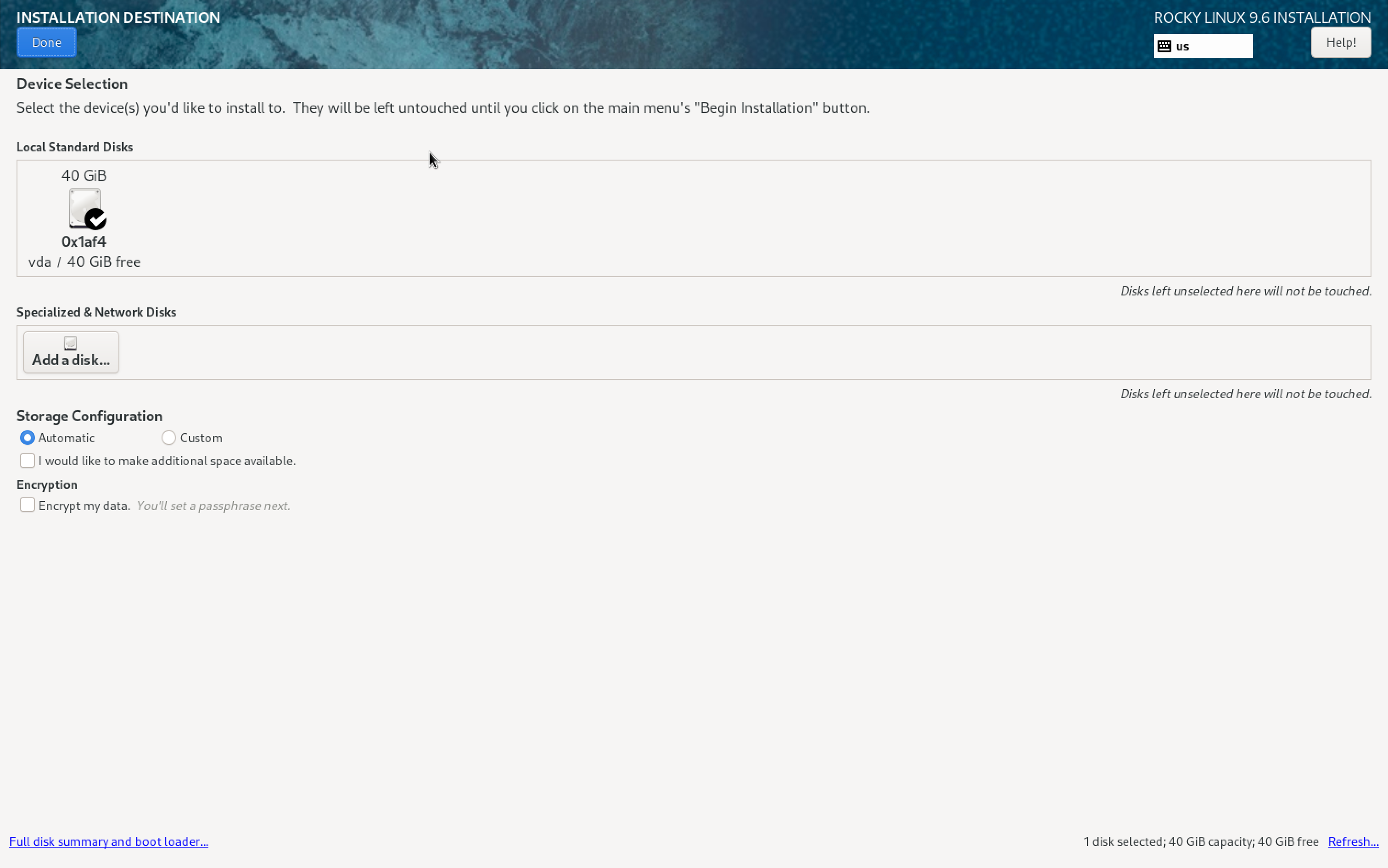 Installation Destination